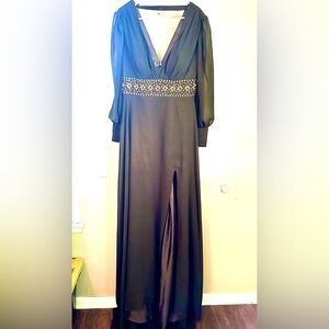 Elegant Dark OLIVE Evening Gown w Gold Accents